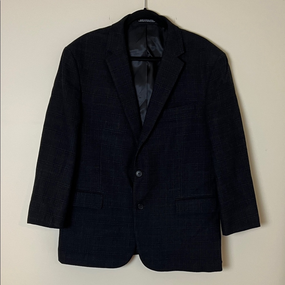 Men's Black Blazer 44R 98% wool sport coat checkered